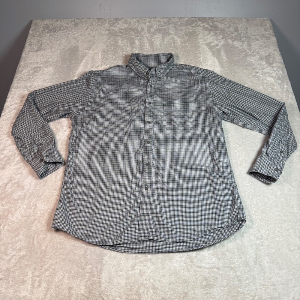 Uniqlo Mens Large Gray Blue Brown Plaid Long Sleeve Button Down Flannel Shirt